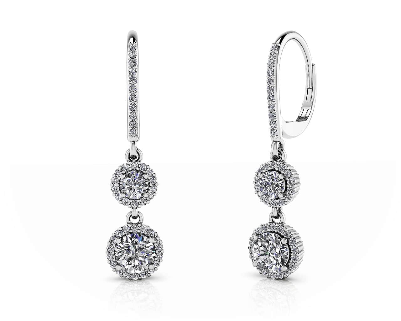 Stylish Graduated Diamond Halo Drop Earrings Diamond with 1.75 ct.(finished) 1mm, 3.5mm, 5mm